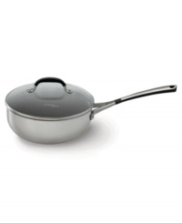 Designed for exceptional chefs, the Simply Calphalon Stainless chef's pan is a great-looking, hard-working addition to your kitchen, crafted with a bottom core of heavy-gauge, highly conductive aluminum that helps food cook evenly every time. 10-year warranty. Designed for exceptional chefs, the Simply Calphalon Stainless chef's pan is a great-looking, hard-working addition to your kitchen, crafted with a bottom core of heavy-gauge, highly conductive aluminum that helps food cook evenly every time. 10-year warranty.