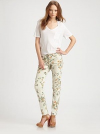 Pretty florals perk up this skinny silhouette of lightweight stretch denim.THE FITSkinny fitRise, about 8Inseam, about 29THE DETAILSZip flyFive-pocket styleBack patch pockets97% cotton/3% LycraMachine washMade in USA of imported fabricModel shown is 5'10 (177cm) wearing US size 4. Pretty florals perk up this skinny silhouette of lightweight stretch denim.THE FITSkinny fitRise, about 8Inseam, about 29THE DETAILSZip flyFive-pocket styleBack patch pockets97% cotton/3% LycraMachine washMade in USA of imported fabricModel shown is 5'10 (177cm) wearing US size 4.