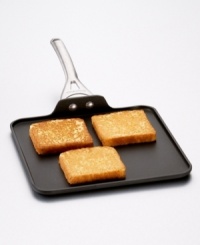 Saturday morning breakfast gets special - make pancakes, eggs, bacon and more on this 11 nonstick square griddle. Made of heavy-gauge aluminum, it has an anodized exterior, durable nonstick interior for healthy, low-fat cooking and ergonomic handle that stays cool during stovetop use. Branded with Calphalon® logo. Saturday morning breakfast gets special - make pancakes, eggs, bacon and more on this 11 nonstick square griddle. Made of heavy-gauge aluminum, it has an anodized exterior, durable nonstick interior for healthy, low-fat cooking and ergonomic handle that stays cool during stovetop use. Branded with Calphalon® logo.