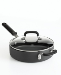 An everyday pan that makes extraordinary meals! Quick searing, superior browning and easy cleanup make this nonstick sauté pan crafted from heavy-gauge, hard anodized aluminum an efficient addition to your kitchen collection. Straight sides maximize the space on the flat cooking surface and the thick bottom prevents scorching, while responding exceptionally well to temperature changes to heat up even faster. Lifetime warranty. An everyday pan that makes extraordinary meals! Quick searing, superior browning and easy cleanup make this nonstick sauté pan crafted from heavy-gauge, hard anodized aluminum an efficient addition to your kitchen collection. Straight sides maximize the space on the flat cooking surface and the thick bottom prevents scorching, while responding exceptionally well to temperature changes to heat up even faster. Lifetime warranty.
