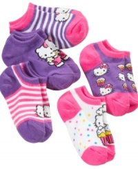 Kick up your heels! She'll be ready to dance around in a pair of these brightly colored socks from this Hello Kitty five pack. Kick up your heels! She'll be ready to dance around in a pair of these brightly colored socks from this Hello Kitty five pack.