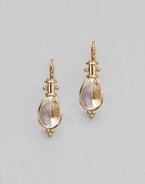A glistening drop of rock crystal, cradled in an artful setting of 18k yellow gold with dot granulation accents. Rock crystal 18k yellow gold Drop, about ½ Pierced Made in Italy