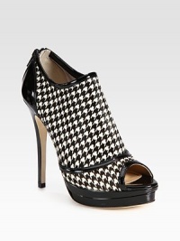 Patent leather trim completes this peep toe staple of lush calf hair with a timeless houndstooth check. Patent leather-covered heel, 5 (125mm)Patent leather platform, 1 (25mm)Compares to a 4 heel (100mm)Calf hair and patent leather upperBack zipPeep toeLeather lining and solePadded insoleMade in Italy Patent leather trim completes this peep toe staple of lush calf hair with a timeless houndstooth check. Patent leather-covered heel, 5 (125mm)Patent leather platform, 1 (25mm)Compares to a 4 heel (100mm)Calf hair and patent leather upperBack zipPeep toeLeather lining and solePadded insoleMade in Italy