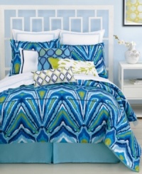Taking inspiration from the regal peacock, this duvet cover set from Trina Turk features an abstract peacock feather design. Vibrant blue and green tones complete this bold, ultra-modern look. Button closure.
