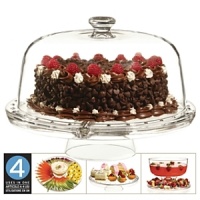 The 4-in-1 cake set can change to suit your many entertaining needs. It converts to a Footed Domed Cake Plate, a Punch Bowl, a 5 Section Chip and Dip and a Footed Cake Plate. You'll be set for any occasion. Dishwasher friendly. The 4-in-1 cake set can change to suit your many entertaining needs. It converts to a Footed Domed Cake Plate, a Punch Bowl, a 5 Section Chip and Dip and a Footed Cake Plate. You'll be set for any occasion. Dishwasher friendly.