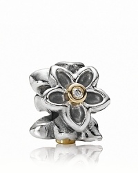 A sterling silver daisy chain charm from PANDORA with 14K gold bezel-set diamond centers.