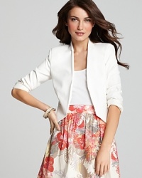 The perfect jacket is hard to come by, but this Aqua blazer answers the call. The collarless silhouette flaunts geometric tailoring for a modern look that masters downtown cool and uptown sophistication with the same stylish precision. The perfect jacket is hard to come by, but this Aqua blazer answers the call. The collarless silhouette flaunts geometric tailoring for a modern look that masters downtown cool and uptown sophistication with the same stylish precision.