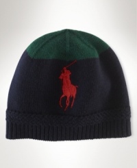 A cozy cap is crafted from soft wool with Ralph Lauren's Big Pony at the front for superior warmth and iconic style. A cozy cap is crafted from soft wool with Ralph Lauren's Big Pony at the front for superior warmth and iconic style.