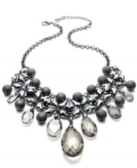 Add some extravagance to your collection. Ornately designed with faceted glass stones in teardrop silhouettes, Alfani's statement necklace grabs attention. Crafted in hematite-tone mixed metal. Approximate length: 19 inches + 3-inch extender. Approximate drop: 3-1/4 inches. Add some extravagance to your collection. Ornately designed with faceted glass stones in teardrop silhouettes, Alfani's statement necklace grabs attention. Crafted in hematite-tone mixed metal. Approximate length: 19 inches + 3-inch extender. Approximate drop: 3-1/4 inches.