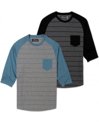 Hit a homerun in your casual wardrobe with this sweet raglan baseball tee from Retrofit. Hit a homerun in your casual wardrobe with this sweet raglan baseball tee from Retrofit.