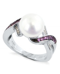 Stand out, in style. This sterling silver ring, with a cultured freshwater pearl (10-10-1/2 mm) and pink sapphire and diamond accents, proves to be quite captivating. Size 7.
