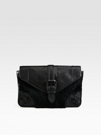 Lush rabbit fur adds textural appeal to this leather flap-top clutch with edgy buckled straps. Magnetic snap closureOne inside zip pocketTwo inside open pocketsCotton lining12½W X 8H X 1½DImported Lush rabbit fur adds textural appeal to this leather flap-top clutch with edgy buckled straps. Magnetic snap closureOne inside zip pocketTwo inside open pocketsCotton lining12½W X 8H X 1½DImported
