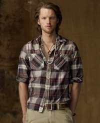 Layered or worn alone, this durable plaid cotton shirt gives a just-right rugged touch to any look. Layered or worn alone, this durable plaid cotton shirt gives a just-right rugged touch to any look.