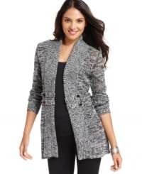 AGB's space-dyed cardigan features buttoned tabs and a ribbed collar that keeps your layered look sharp. AGB's space-dyed cardigan features buttoned tabs and a ribbed collar that keeps your layered look sharp.