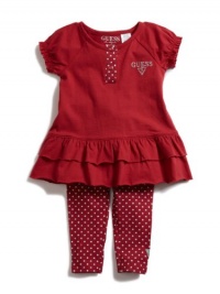 GUESS Shirt and Leggings Peplum Set, RED (24M)