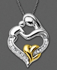 A heartwarming diamond necklace with beautifully crafted figures of a mother and baby linked in a heart. The perfect gift for the new mother. In 14k gold and sterling silver with round-cut diamonds (1/10 ct. t.w.). Chain measures approximately 18 inches long with a 1-inch drop. A heartwarming diamond necklace with beautifully crafted figures of a mother and baby linked in a heart. The perfect gift for the new mother. In 14k gold and sterling silver with round-cut diamonds (1/10 ct. t.w.). Chain measures approximately 18 inches long with a 1-inch drop.