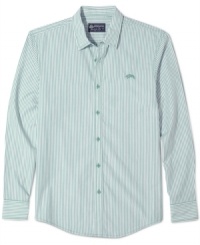 With an unstructured vibe, this striped shirt from American Rag aces rakish, irreverent Ivy style. With an unstructured vibe, this striped shirt from American Rag aces rakish, irreverent Ivy style.