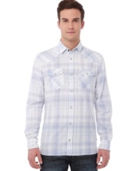 Mix up your casual look from the standard fare with this cool plaid shirt from Buffalo David Bitton.