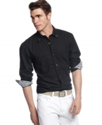 Need a new recruit? Enlist this military-inspired shirt from Andrew Charles for your style army. Need a new recruit? Enlist this military-inspired shirt from Andrew Charles for your style army.