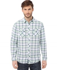 Some styles never fade. That's why you'll always be a standout in this classic plaid shirt from Buffalo David Bitton. Some styles never fade. That's why you'll always be a standout in this classic plaid shirt from Buffalo David Bitton.