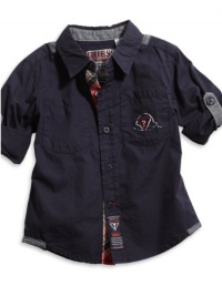 GUESS Kids Boys Toddler Roll-Up Sleeve Shirt, NAVY (24M) GUESS Kids Boys Toddler Roll-Up Sleeve Shirt, NAVY (24M)