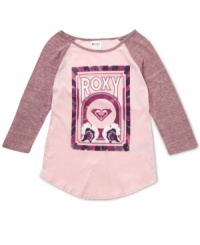 A beachy Roxy graphic on front gives this raglan-sleeve tee a sunny style that's perfect whether she's at the beach or in the classroom. A beachy Roxy graphic on front gives this raglan-sleeve tee a sunny style that's perfect whether she's at the beach or in the classroom.