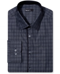 Plaid gets sophisticated with the help of the tailored, slim-fit of this Bar III dress shirt. Plaid gets sophisticated with the help of the tailored, slim-fit of this Bar III dress shirt.