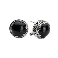 925 Silver & Round Onyx Cabochon Earrings with 18k Gold Accents 925 Silver & Round Onyx Cabochon Earrings with 18k Gold Accents