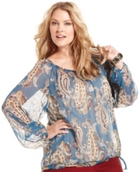 Elevate your casual style with Lucky Brand Jeans' long sleeve plus size top, finished by a paisley-print. Elevate your casual style with Lucky Brand Jeans' long sleeve plus size top, finished by a paisley-print.