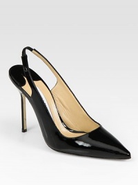 Timeless point toe silhouette in glassy patent leather, held in place by a comfortable slingback strap. Self-covered heel, 4 (100mm)Patent leather upperLeather lining and solePadded insoleMade in ItalyOUR FIT MODEL RECOMMENDS ordering one half size up as this style runs small. Timeless point toe silhouette in glassy patent leather, held in place by a comfortable slingback strap. Self-covered heel, 4 (100mm)Patent leather upperLeather lining and solePadded insoleMade in ItalyOUR FIT MODEL RECOMMENDS ordering one half size up as this style runs small.