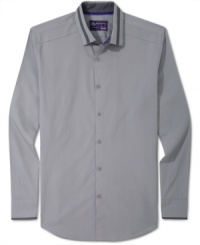 A slim fit and modern trim details give this American Rag shirt its handsome style. A slim fit and modern trim details give this American Rag shirt its handsome style.
