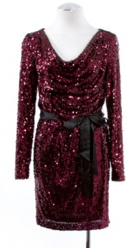 Aqua Wine Sequin Cowl Neckline Long Sleeve Dress 2 Aqua Wine Sequin Cowl Neckline Long Sleeve Dress 2