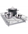 With space to carry cookware and other large items, this sleek rig turns any ordinary kitchen cabinet into a handy pullout cupboard. Never again will you strain to reach what you need – the smooth gliding design brings the supplies to you.