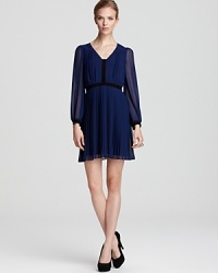 Pretty pintucks and pleats lend soft texture to a chiffon ABS by Allen Schwartz dress. Pretty pintucks and pleats lend soft texture to a chiffon ABS by Allen Schwartz dress.
