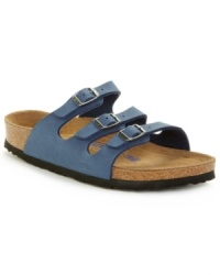 Triple the comfort with the always-stylish Birkenstock. This Florida sandal features Birkibuc -- a textured material made of acrylic and polyamide felt fibers -- for the look and feel of velvety nubuck. With a unique triple-strap design and ultra-comfy footbed. Triple the comfort with the always-stylish Birkenstock. This Florida sandal features Birkibuc -- a textured material made of acrylic and polyamide felt fibers -- for the look and feel of velvety nubuck. With a unique triple-strap design and ultra-comfy footbed.