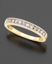 Round-cut channel-set diamonds (1/5 ct. t.w.) and 14k yellow gold are a posh pairing in this elegant diamond ring. Round-cut channel-set diamonds (1/5 ct. t.w.) and 14k yellow gold are a posh pairing in this elegant diamond ring.