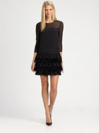 Tiers of dyed feathers combine flawlessly with stretch-lace to create an exquisite design with all-around style.Round neckThree-quarter sleevesLace-feather skirtConcealed back zipperFully linedAbout 36 from shoulder to hemBody: silk/elastaneWaist: nylon/elastaneLace details: polyesterDry cleanImportedSIZE & FIT Model shown is 5'10½(179cm) wearing a US size 4. Tiers of dyed feathers combine flawlessly with stretch-lace to create an exquisite design with all-around style.Round neckThree-quarter sleevesLace-feather skirtConcealed back zipperFully linedAbout 36 from shoulder to hemBody: silk/elastaneWaist: nylon/elastaneLace details: polyesterDry cleanImportedSIZE & FIT Model shown is 5'10½(179cm) wearing a US size 4.