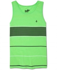 Laying it on the line. This striped tank from Volcom makes summer style a breeze. Laying it on the line. This striped tank from Volcom makes summer style a breeze.