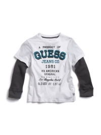 GUESS Kids Boys Little Boy Long-Sleeve Logo Tee with Flo, WHITE (3T) GUESS Kids Boys Little Boy Long-Sleeve Logo Tee with Flo, WHITE (3T)