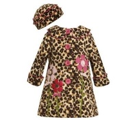 Bonnie Jean Girls Brown Leopard Print Fleece Coat & Hat Set, Brown, 12M Bonnie Jean Girls Brown Leopard Print Fleece Coat & Hat Set, Brown, 12M