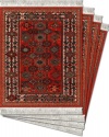 Lextra® (Red/Geometric Shekarlu), CoasterRug®, deep orange and ivory, 5.5 x 3.5, set of four