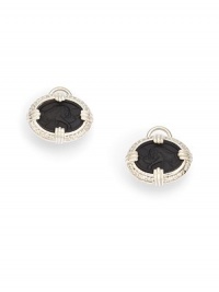 THE LOOK.39 tcw pave diamond accentsBlack onyx detailSterling silver settingOmega closureTHE MEASUREMENTLength, about .5ORIGINMade in USA THE LOOK.39 tcw pave diamond accentsBlack onyx detailSterling silver settingOmega closureTHE MEASUREMENTLength, about .5ORIGINMade in USA