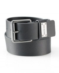 Let the good times roll. This roller buckle belt from Calvin Klein keeps you in step with the current trends. Let the good times roll. This roller buckle belt from Calvin Klein keeps you in step with the current trends.