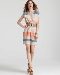 Akiko Dress - Belted Striped V Neck Akiko Dress - Belted Striped V Neck