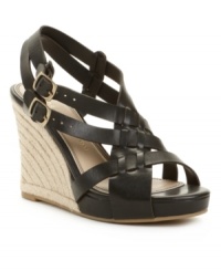 Strappy details define Chinese Laundry's Double Click espadrille wedge sandals. With 4-1/4 espadrille wedge heels, you'll soar to new levels when you strap them on. Strappy details define Chinese Laundry's Double Click espadrille wedge sandals. With 4-1/4 espadrille wedge heels, you'll soar to new levels when you strap them on.