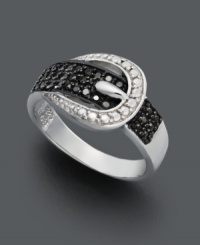 Sweet sparkling style in a cinch! Buckle jewelry is a hot, new trend and this Victoria Townsend style is no exception. Add stylish flair to your digits with glittering black and white diamond accents. Crafted in sterling silver. Size 7. Sweet sparkling style in a cinch! Buckle jewelry is a hot, new trend and this Victoria Townsend style is no exception. Add stylish flair to your digits with glittering black and white diamond accents. Crafted in sterling silver. Size 7.