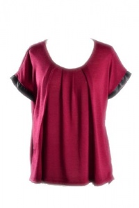 G2 Chic Women's Scoop Neck Leather Trim Top G2 Chic Women's Scoop Neck Leather Trim Top