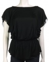Juicy Couture Womens Black Flutter Sleeve Boatneck Tunic Shirt Blouse, X-Small