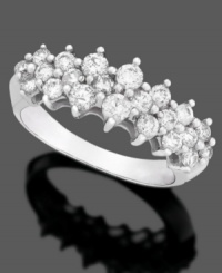 This stunning ring burns with brilliance featuring round-cut diamond (1 ct. t.w.) in 14k white gold. This stunning ring burns with brilliance featuring round-cut diamond (1 ct. t.w.) in 14k white gold.