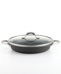 Professional nonstick combines a revolutionary ultra-smooth slide surface for effortless food release and a specially textured sear surface for sealed in irresistible flavor. Triple-riveted stay-cool handles and a tempered domed glass lid round out the sophistication of this precision piece. Lifetime warranty. Professional nonstick combines a revolutionary ultra-smooth slide surface for effortless food release and a specially textured sear surface for sealed in irresistible flavor. Triple-riveted stay-cool handles and a tempered domed glass lid round out the sophistication of this precision piece. Lifetime warranty.